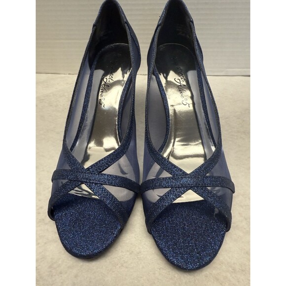 Easy Street Alive 5 Picaboo Sexy See-Thru Navy Glitter  Mesh Heels. Sz 7 1/2 New - Picture 2 of 13